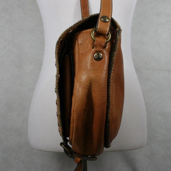 Patricia Nash Brown Italian Pebble Leather Crossbody Saddle Bag w/ Rivets VGC - Picture 4 of 14